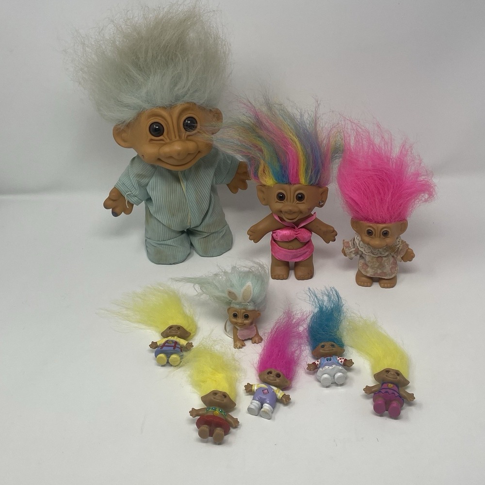 Vintage Troll Dolls Lot of 9, Russ, Bright of America, Ace Novelty, Mini, Bikini